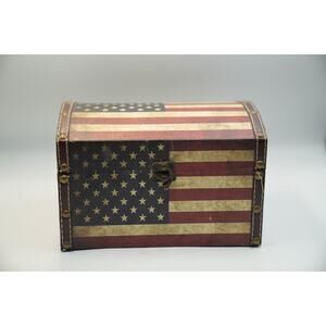 Vintage American Flag Storage Chest Box Patriotic Decor 12"x7"x8" Rustic Metal